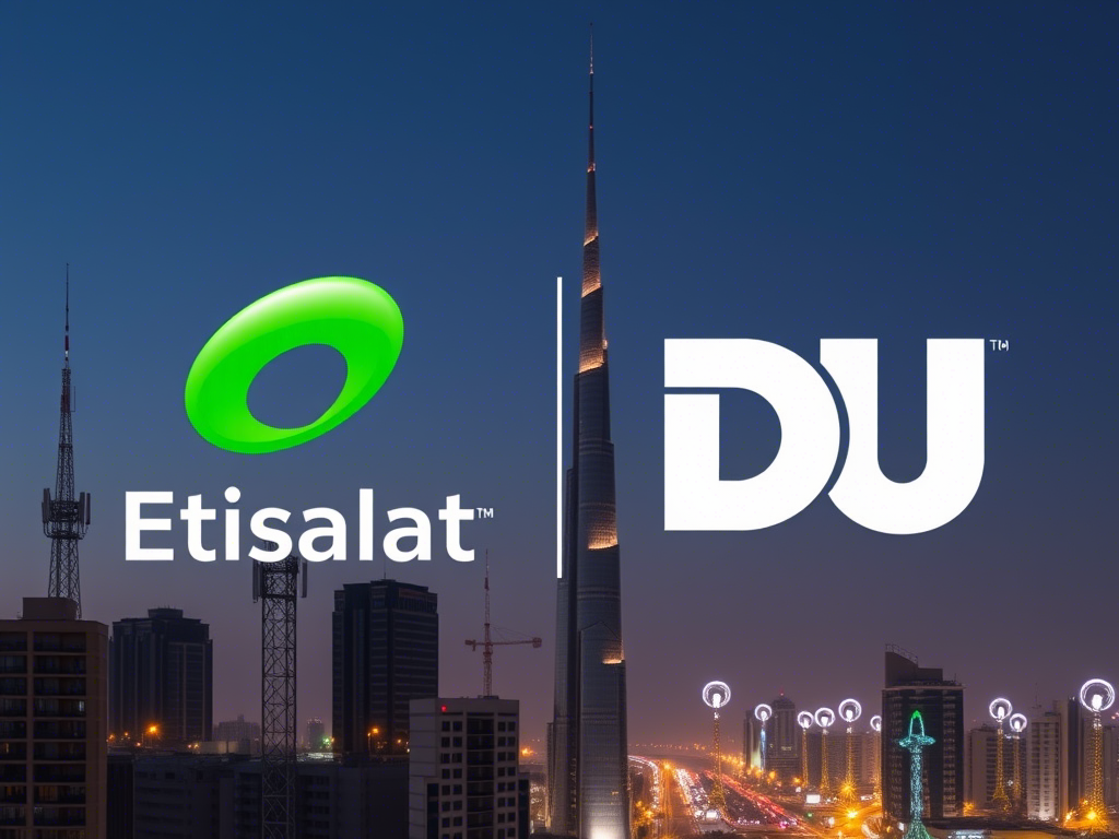 Etisalat and du telecom towers in the UAE using different frequency bands